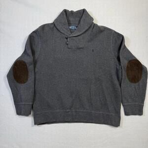 Polo Ralph Lauren Shawl Collar Sweatshirt Mens XXL Gray Elbow Patch
